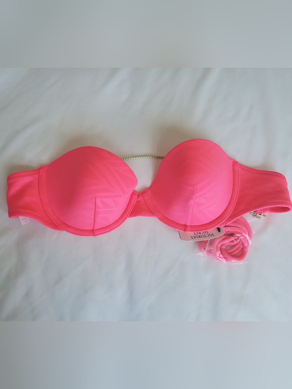 NEW Victoria's Secret 34B Neon Pink The Beach Bandeau Bikini Top Push Up